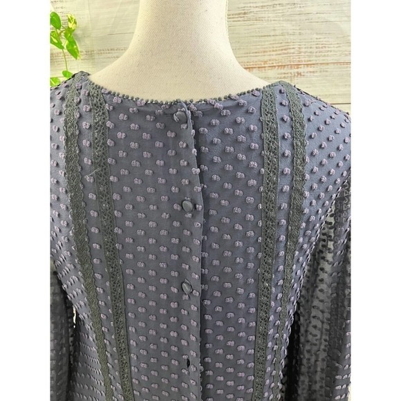 J Crew Blouse size 0 Navy Blue Lace Dotted Sheer Boho Peasant Prairie Modest - Picture 9 of 10